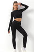 High Waist Leggings, Long Sleeve Zipper Crop Top, Gym Clothes -Grey